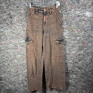 Forever 21 Cargo Pants Womens 27 Brown High Rise Wide Leg Distressed Utility